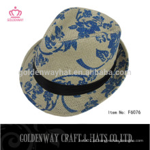 Novos chapéus de fedora de palha de papel de chegada com impressão de padrões florais